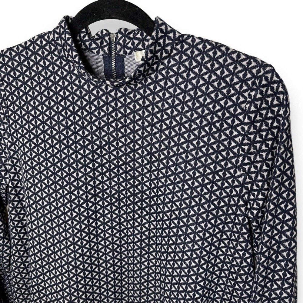 Tyler Boe Women's XS Tunic Sweater Mock Neck Blue Faux Leather Cuff Geometric - Picture 3 of 10